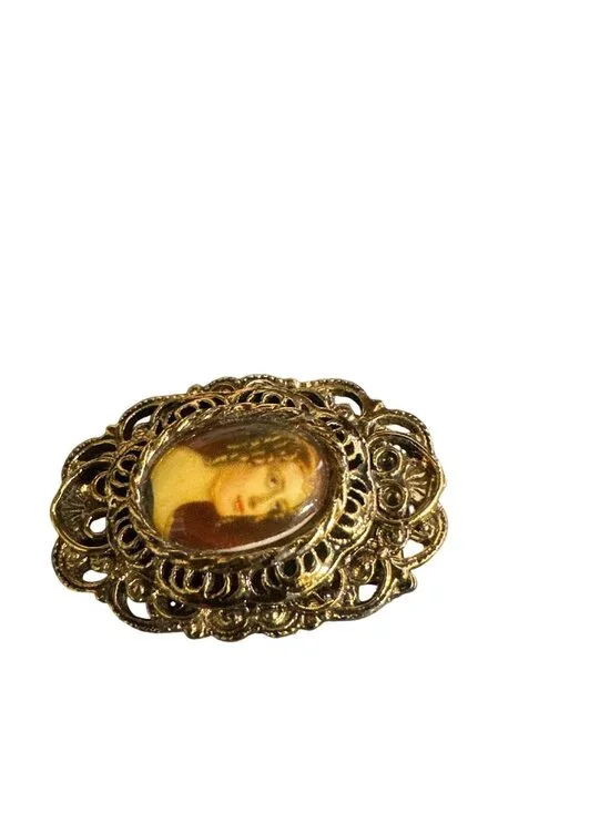 Vintage 1950S Victorian-Style Gold-Tone Brooch With Cameo Portrait - Picture 3 of 10